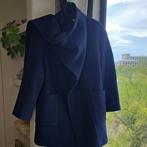 ZARA COLLECTION WOOL BLEND SCARF COAT NAVY Relaxed small